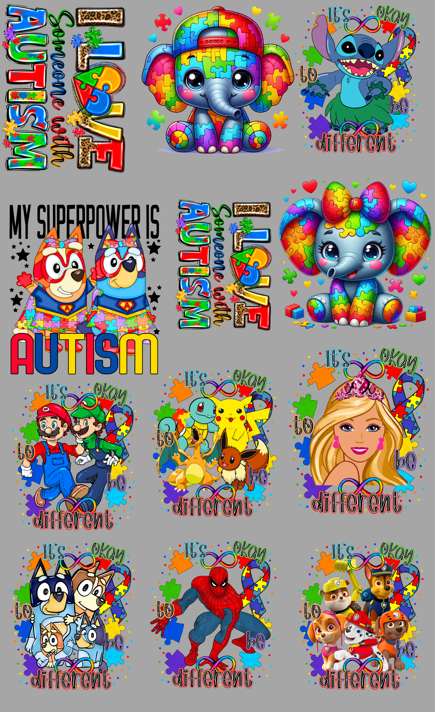 Autism Awareness 36-inch premade gang sheet