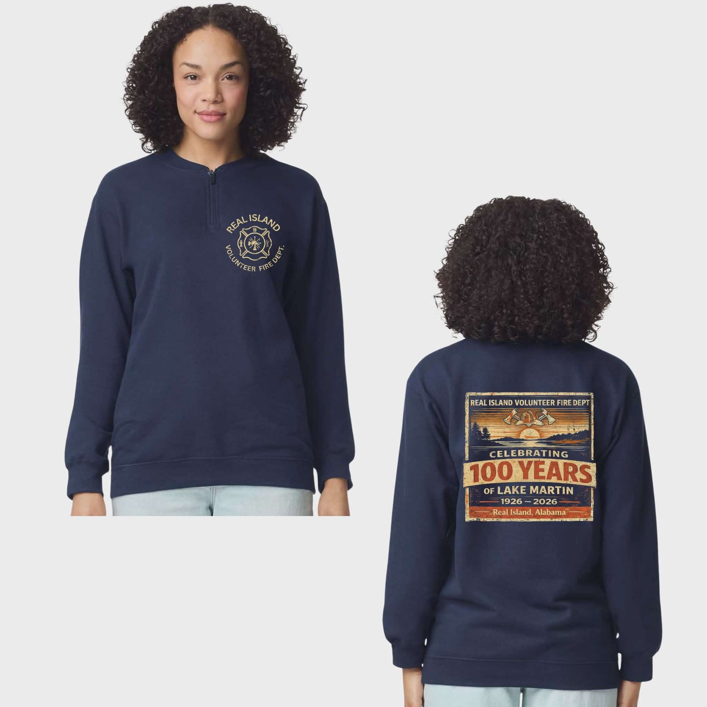 Real Island VFD Celebrating 100 years anniversary 1/4 zip pullover