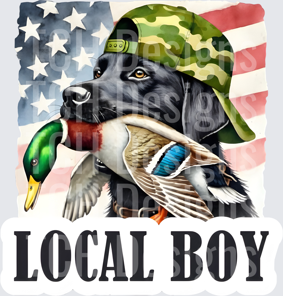 Local Boy Black Lab Camo Hat Mallard Duck American Flag