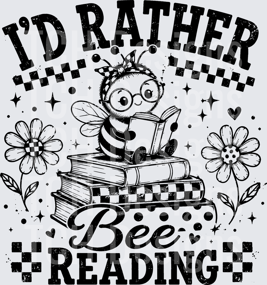 I'd Rather Bee Reading Cute Bookworm Bee Floral Design