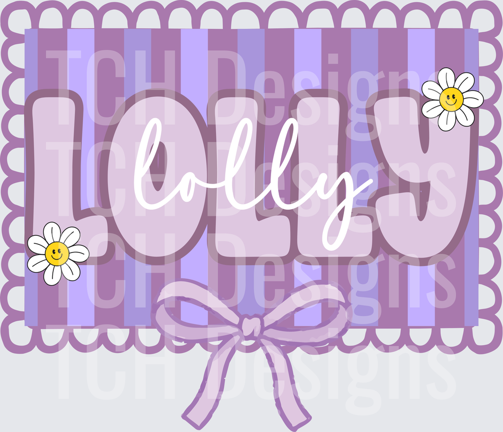 Jolly Purple Striped Bow Ribbon Frame with Smiling Daisies