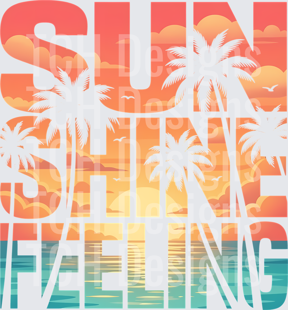 Sunshine Feeling Tropical Palm Tree Sunset Ocean Typography