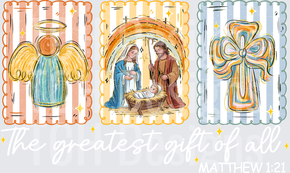 Christian Nativity Scene Angel Holy Family Cross Set