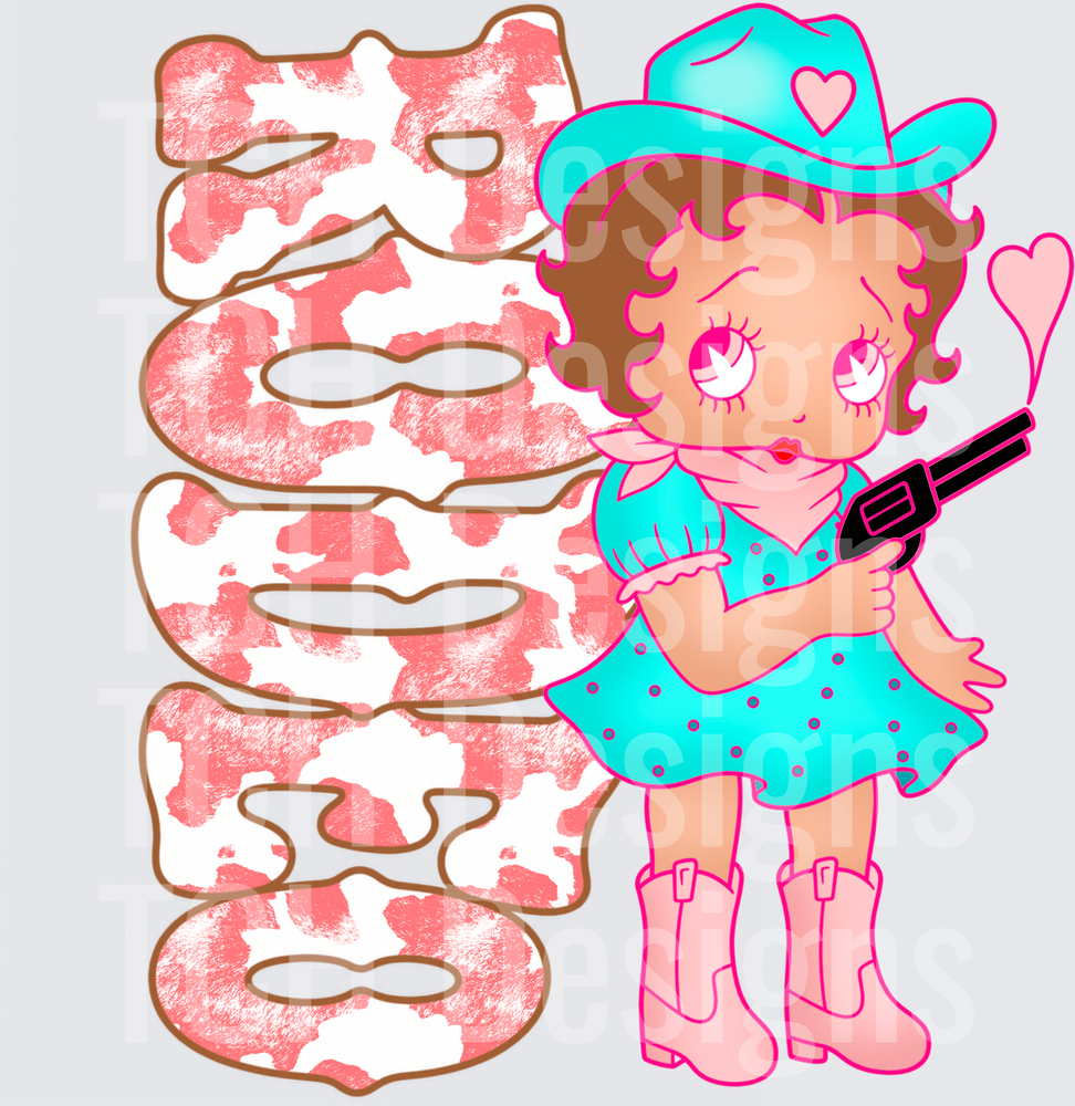 Cute Cowgirl Betty Boop with Pink Camo Yee Haw Text