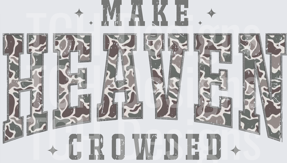 Make Heaven Crowded Camo Varsity Letter Distressed Design