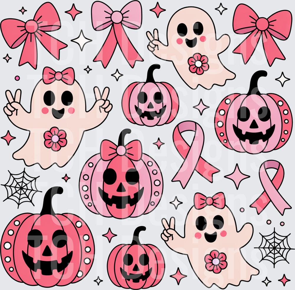 Spooky Breast Cancer Ghosts and Pumpkins