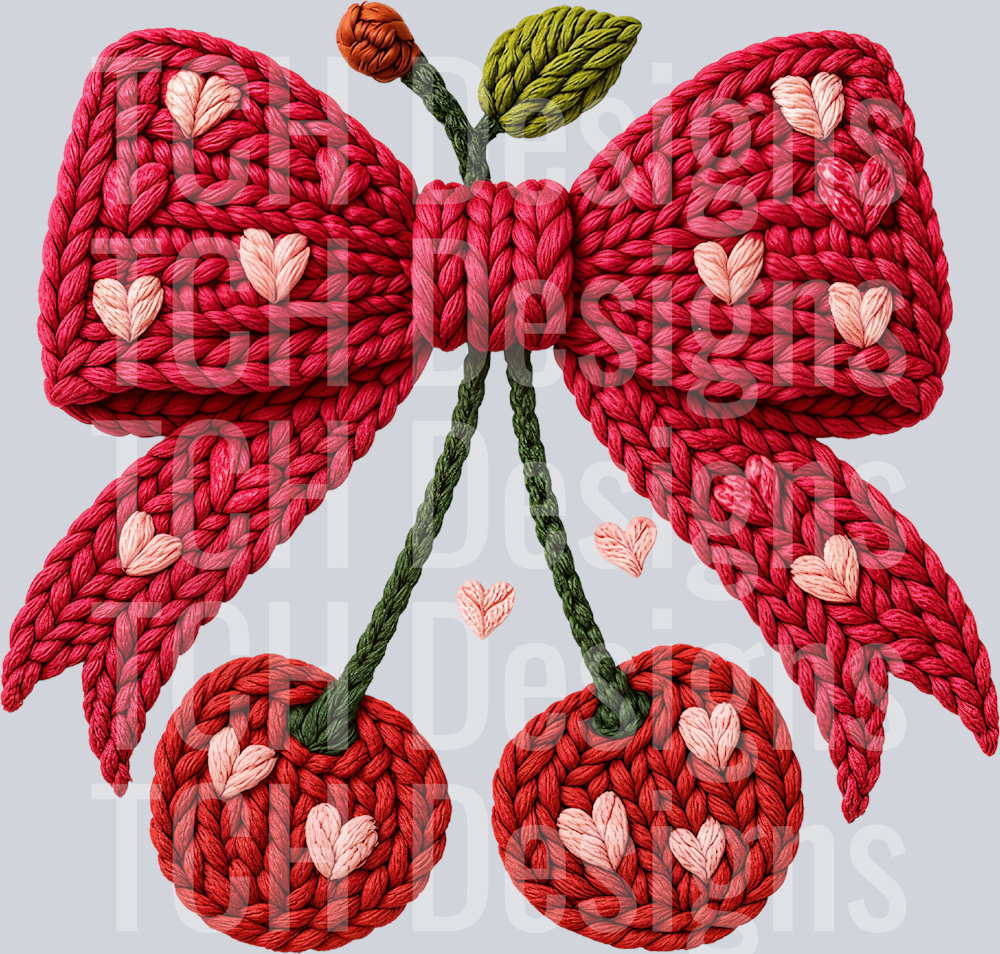Yarn Crochet Valentine Cherry Bow Png