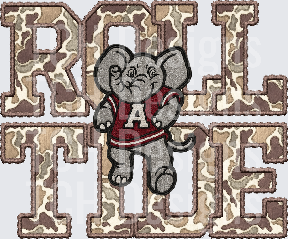 Roll Tide Alabama Elephant Big Al Camo Applique Letters