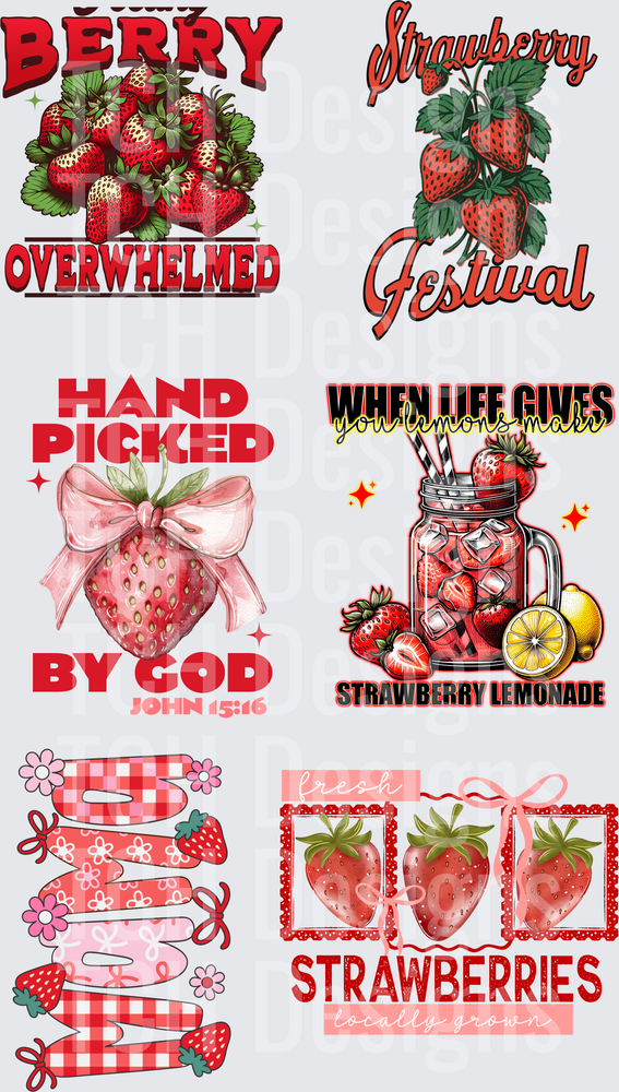 Strawberry Bundle Six Design Pack Berry Overwhelmed Hand Picked By God Festival Lemonade Fresh Locally Grown