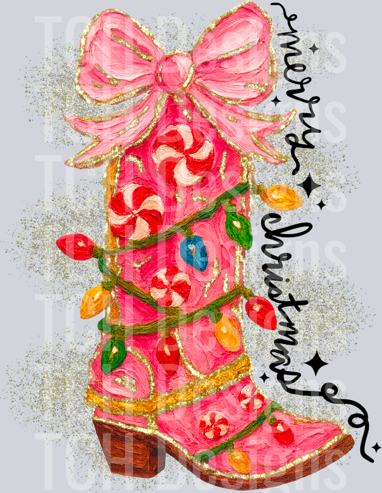 Merry Christmas brushstroke cowgirl boot HWDS