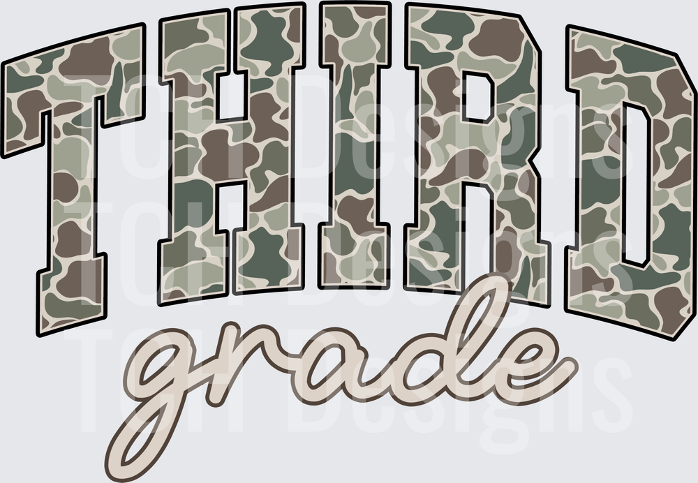 Third Grade Camo Arched Varsity Letter Design