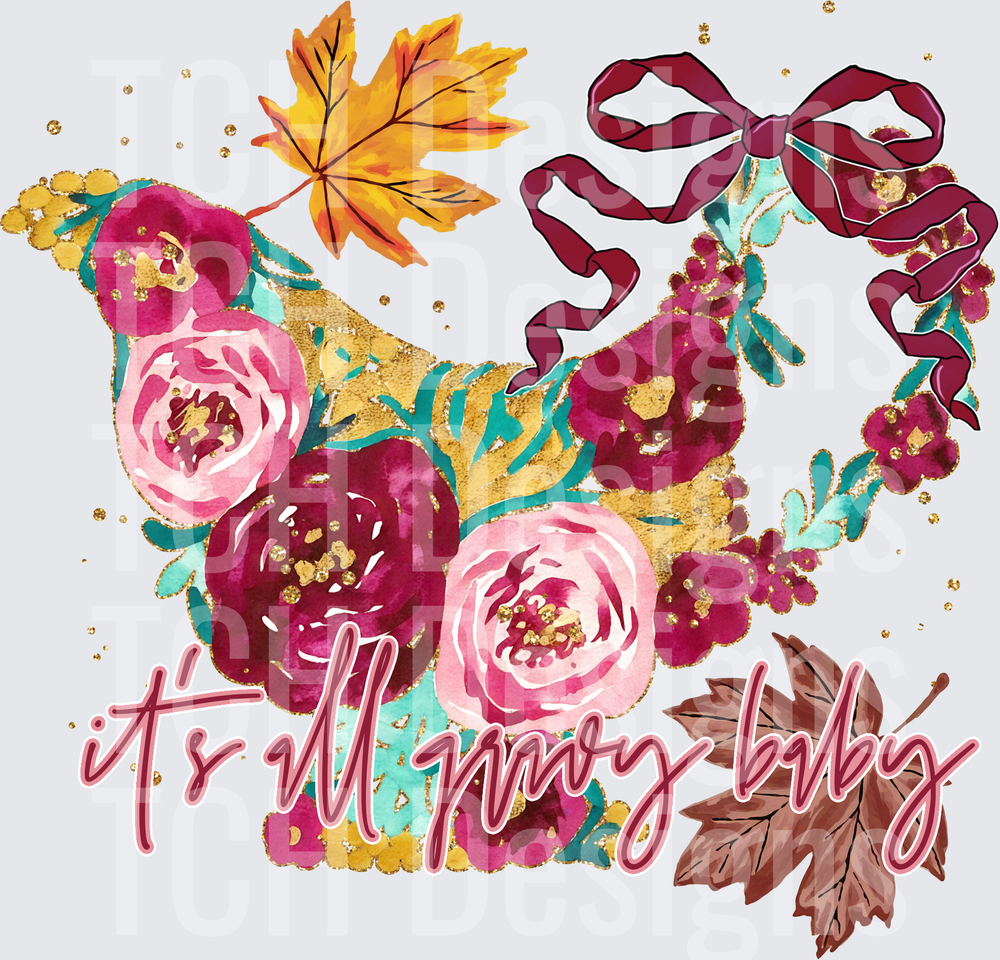 It's All Gravy Baby Autumn Floral Heart Wreath with Bow