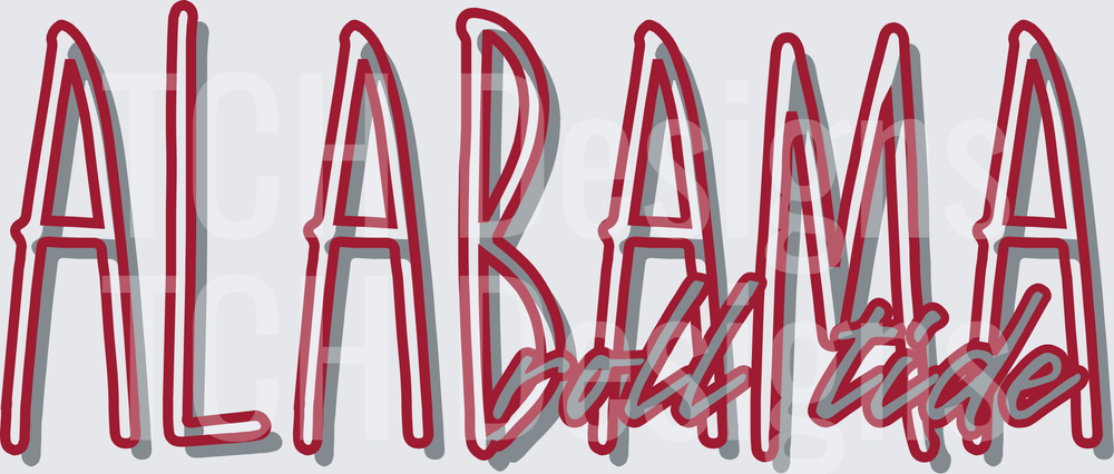 Alabama Roll Tide Crimson Gray Shadow Letter Design