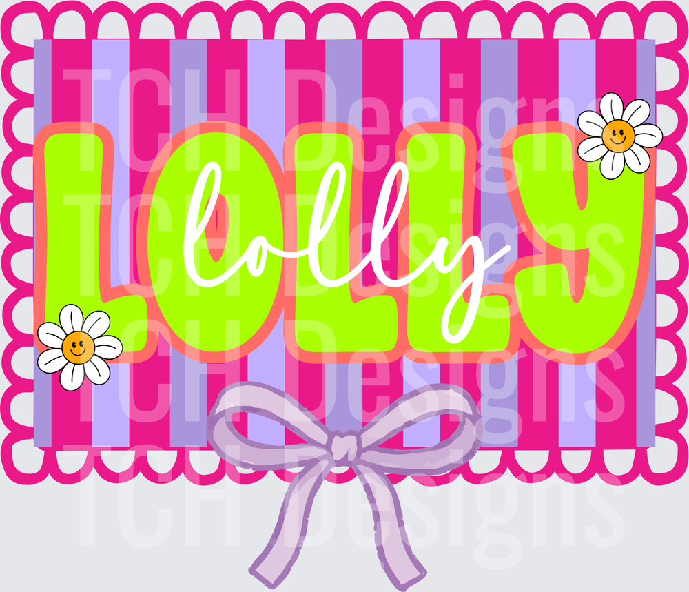 Jolly Text with Smiley Face Daisies Pink Striped Bow Frame