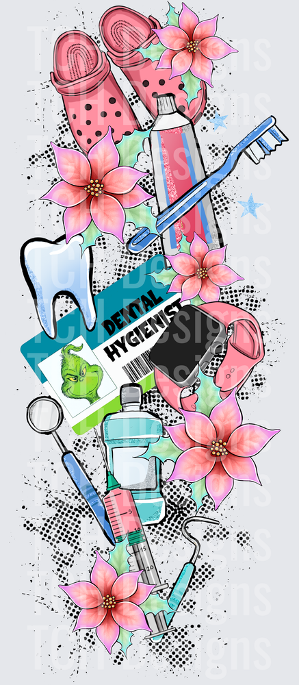Grinch Dental Hygienist Badge Christmas Floral Tools
