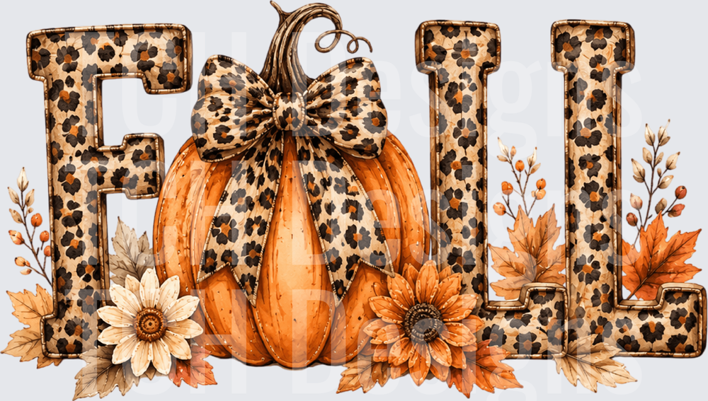 Leopard Print FALL Letters Pumpkin Bow Floral Autumn Design