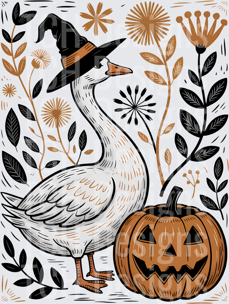 Halloween Witch Hat Goose with Jack-o-Lantern Folk Art