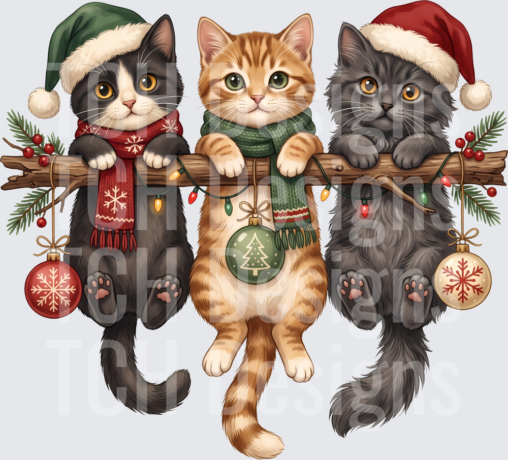 Cats with Santa Hats and Ornaments