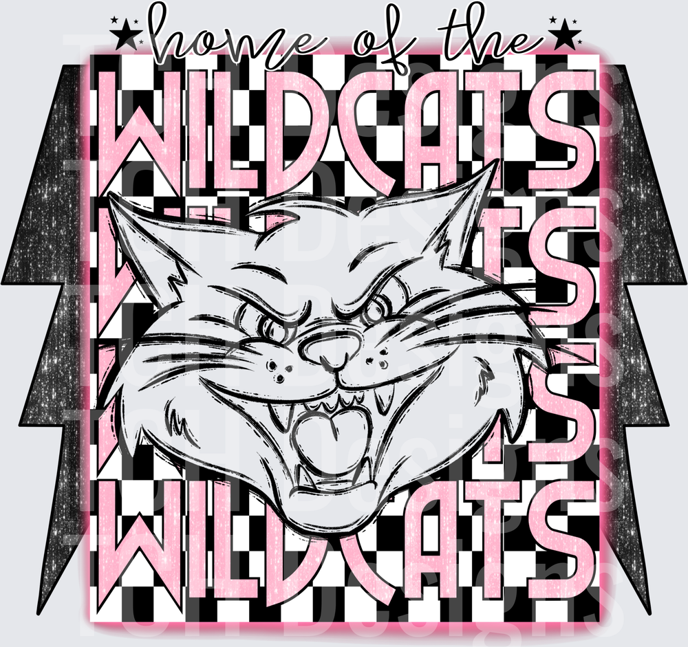 Home of the Wildcats Pink Checkered Mascot Spirit Design