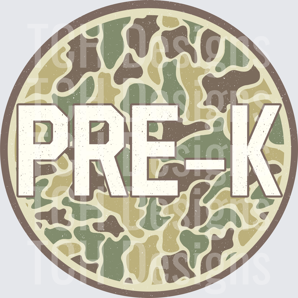 PRE-K Distressed Vintage Camo Circle Badge
