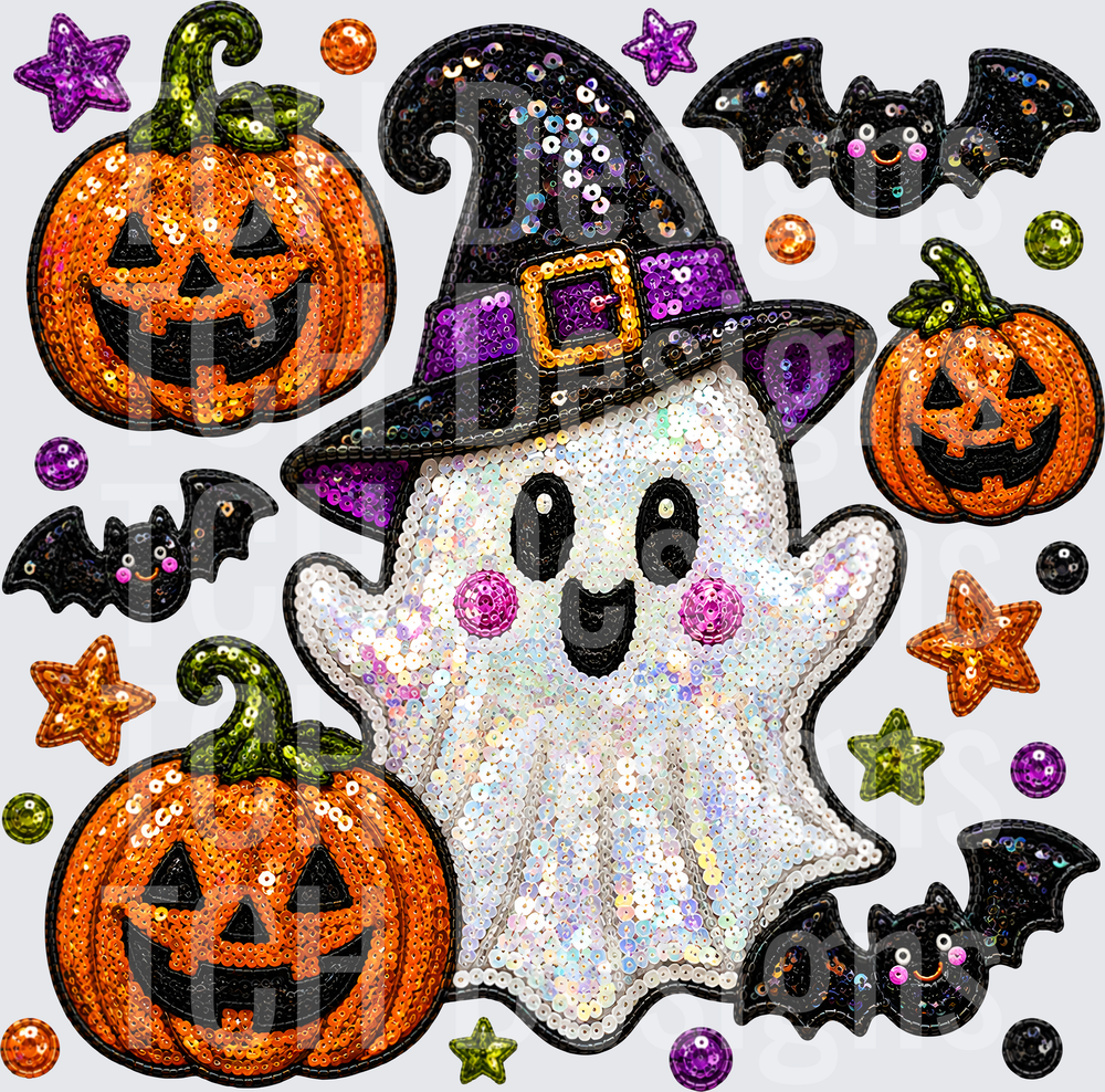 GHOST BATS HALLOWEEN COLLAGE SEQUIN
