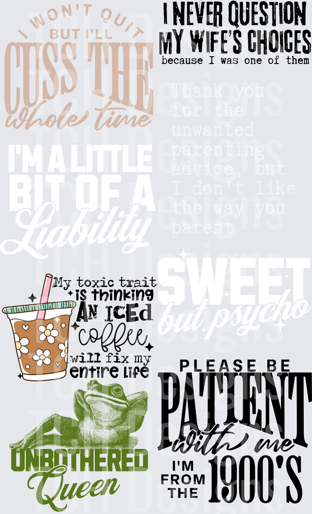 Funny Sarcastic Quote Collection DTF Transfer Bundle
