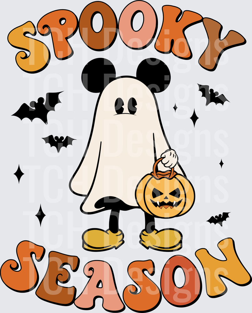 Spooky Season Mickey Mouse Ghost Halloween Pumpkin Bats