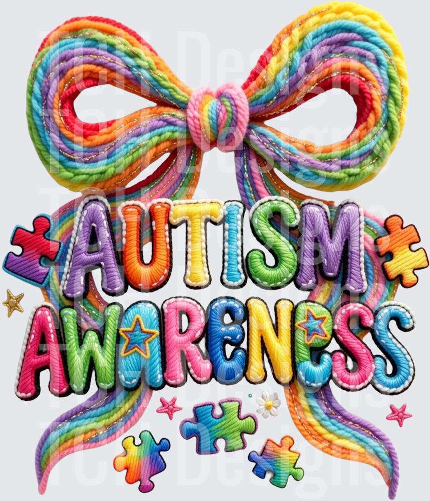 Autism Awareness Rainbow Rope Bow with Puzzle Pieces