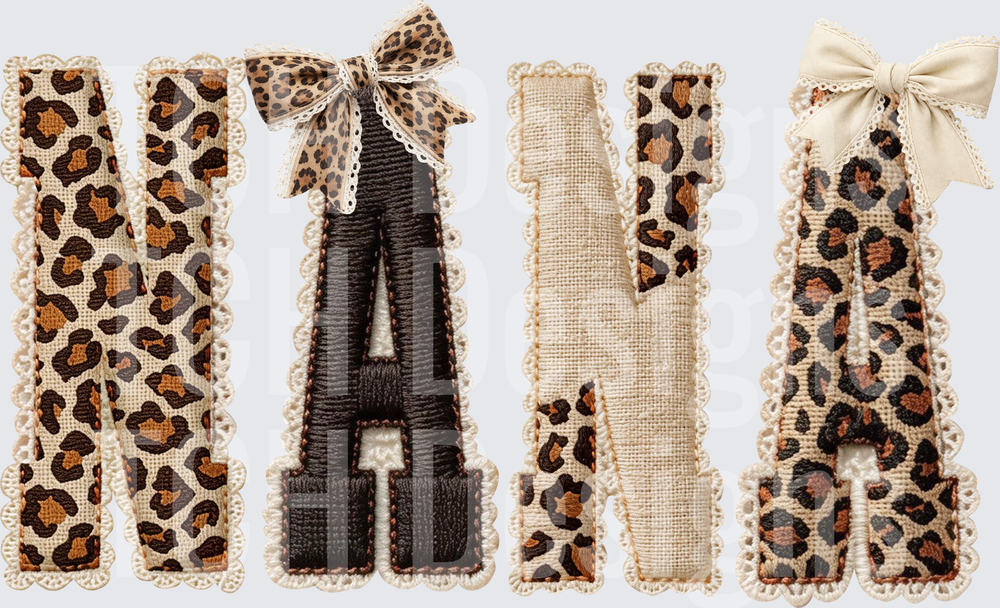 MAMA Leopard Print Letters with Lace Trim and Bows