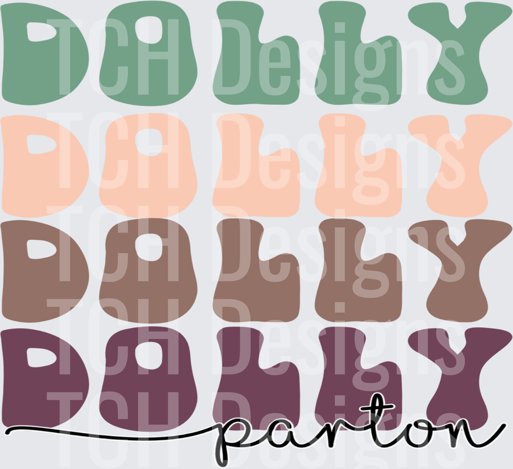 Dolly Parton Stacked Retro Bubble Letter Repeat