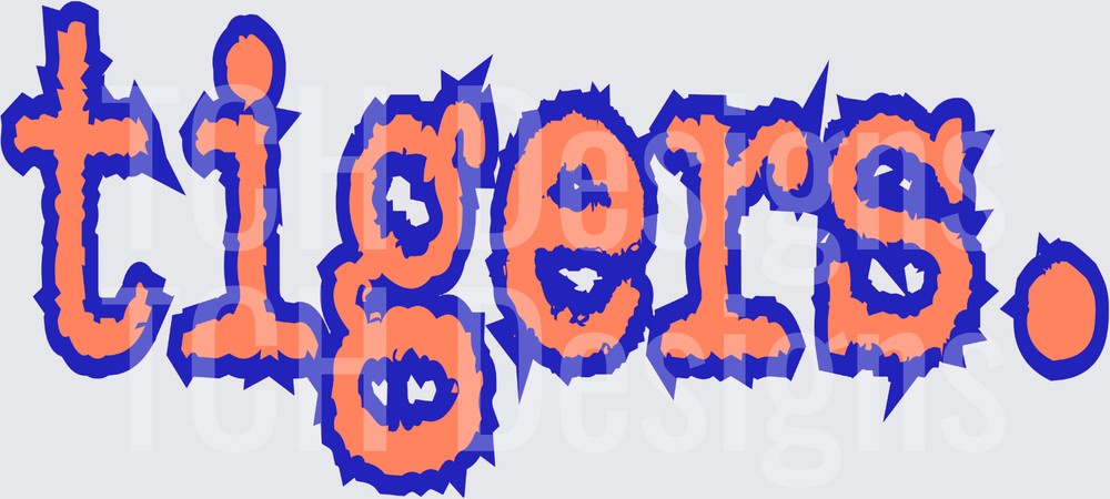 Tigers Bold Orange and Blue Distressed Text Graphic