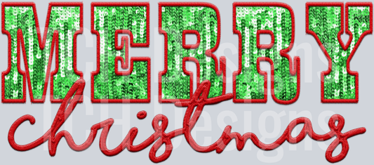 merry christmas red green sequins