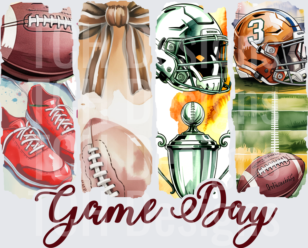 Game Day Football Collage Helmets Trophy Bow Panel Design