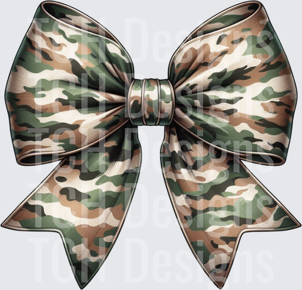 Camo Print Cheer Bow Military Green Brown Woodland