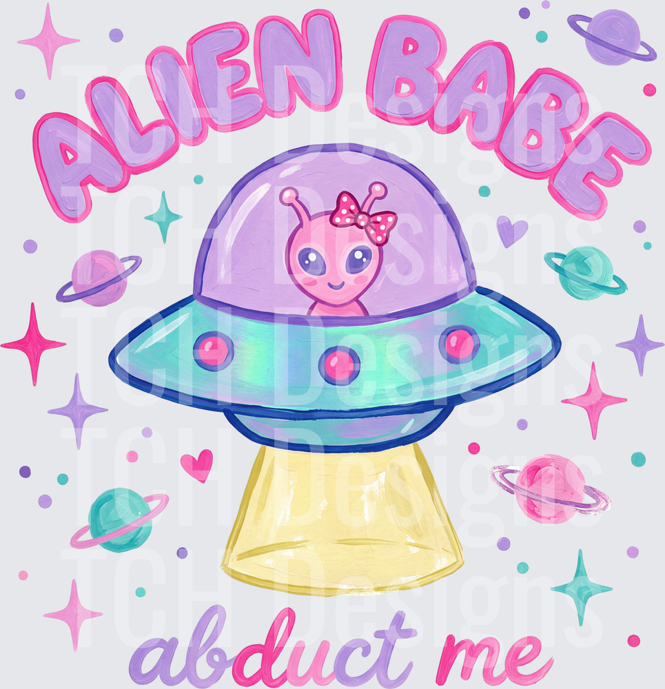 Alien Babe Abduct Me Cute Pink UFO Space Girl Design