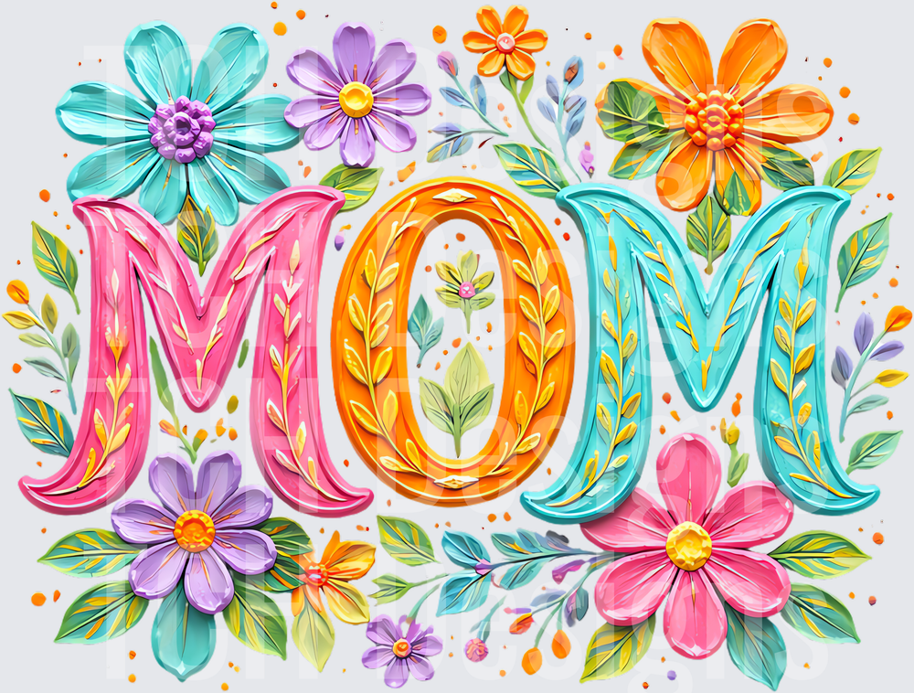 Colorful Floral Mom Typography with Hand-Lettered Design