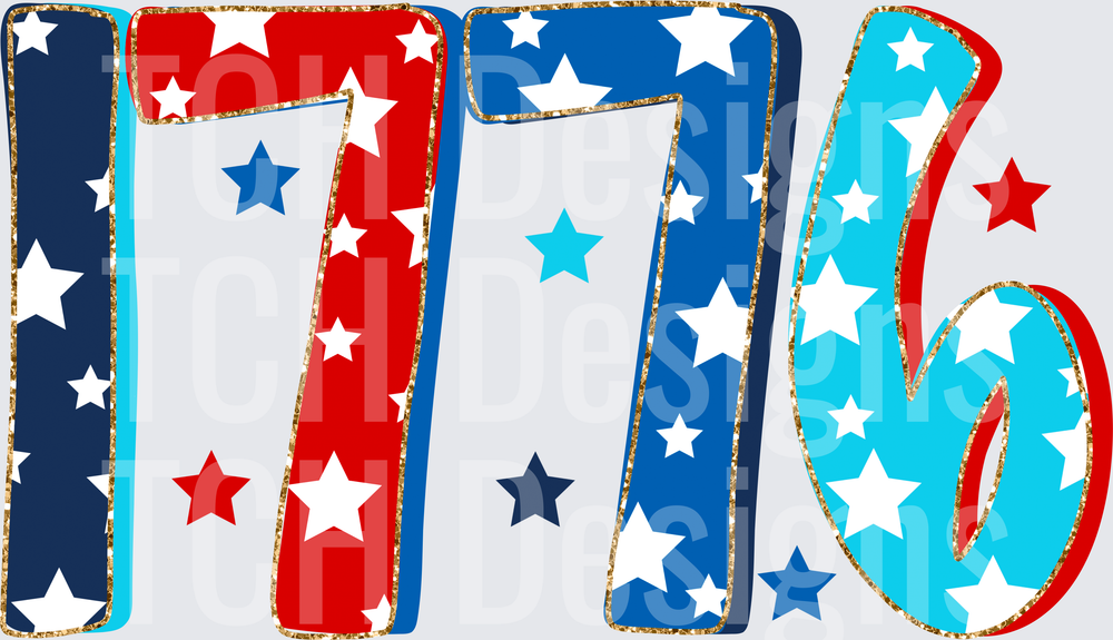 July 4th Patriotic Red White Blue Stars Text Design