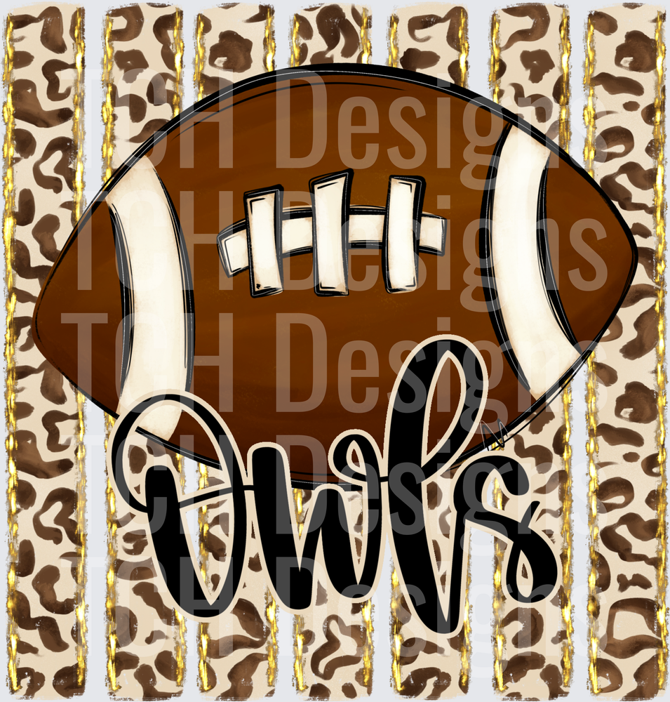 Owls Football Leopard Print Gold Stripe Mascot Design