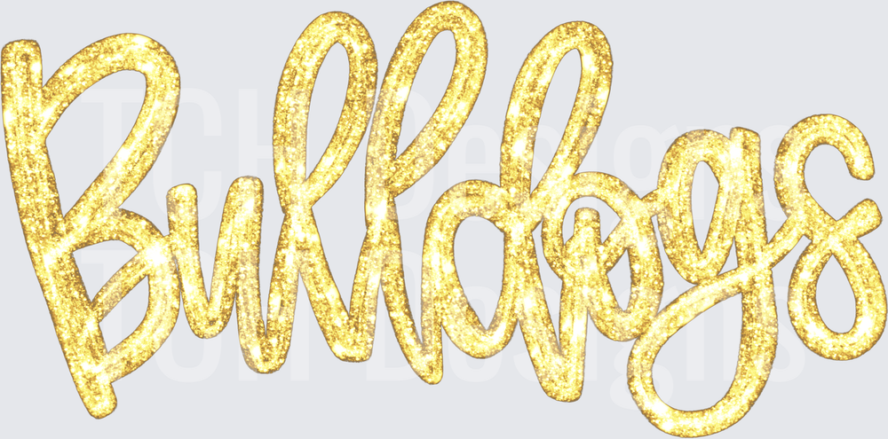 Bulldogs Gold Glitter Script Cursive Lettering