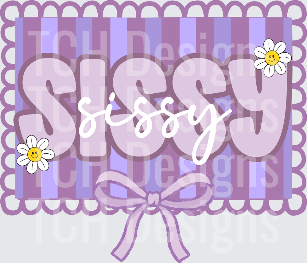 Sissy Sassy Purple Striped Design with Daisies and Bow