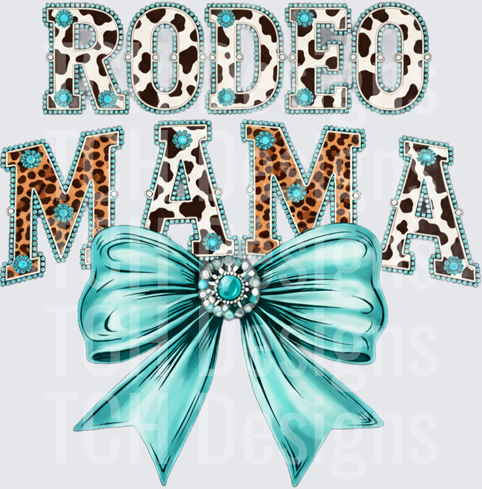 Rodeo Mama with Turquoise Bow and Animal Print Letters