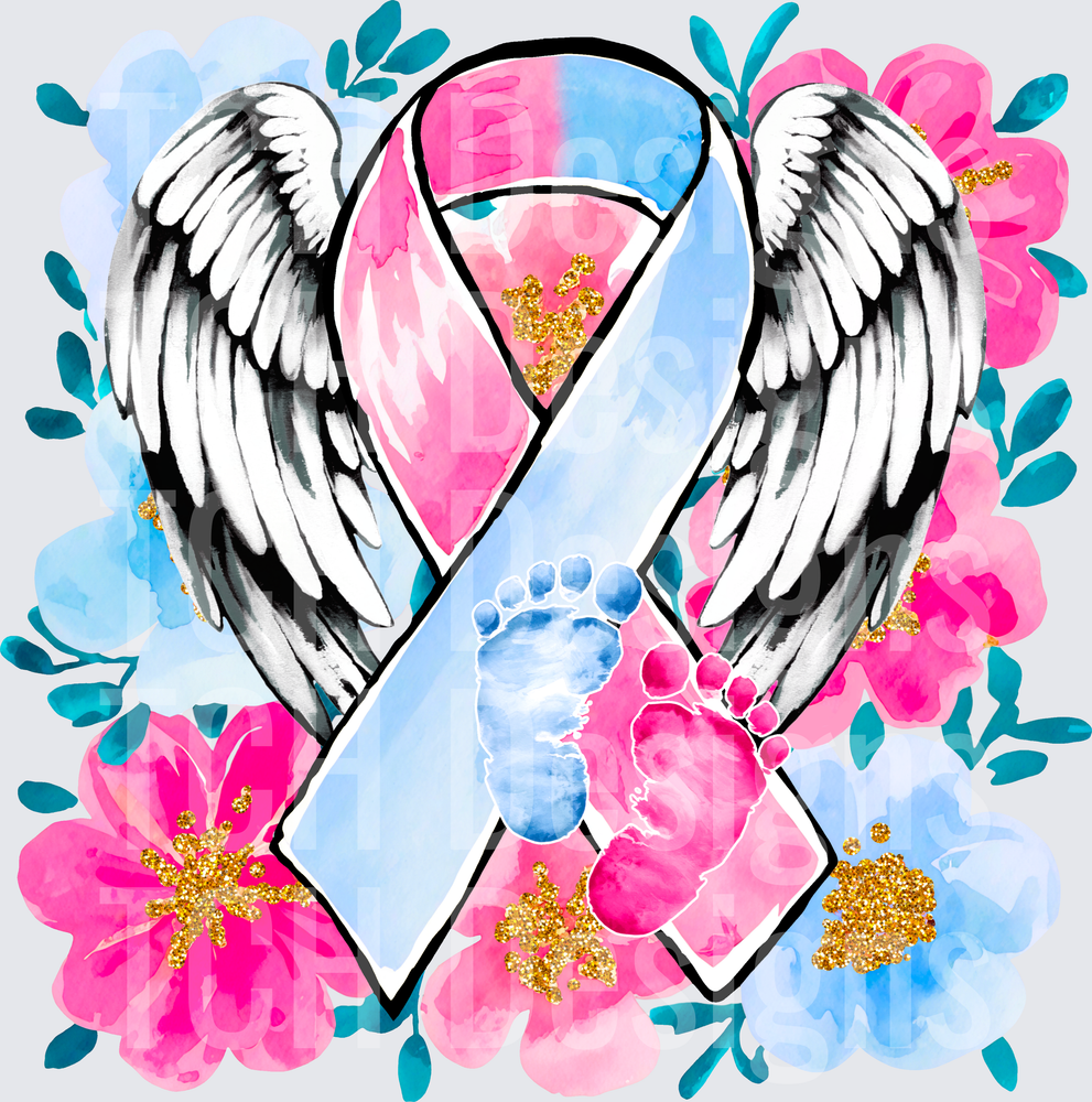 Pregnancy Infant Loss Awareness Ribbon Angel Wings Baby Feet Floral