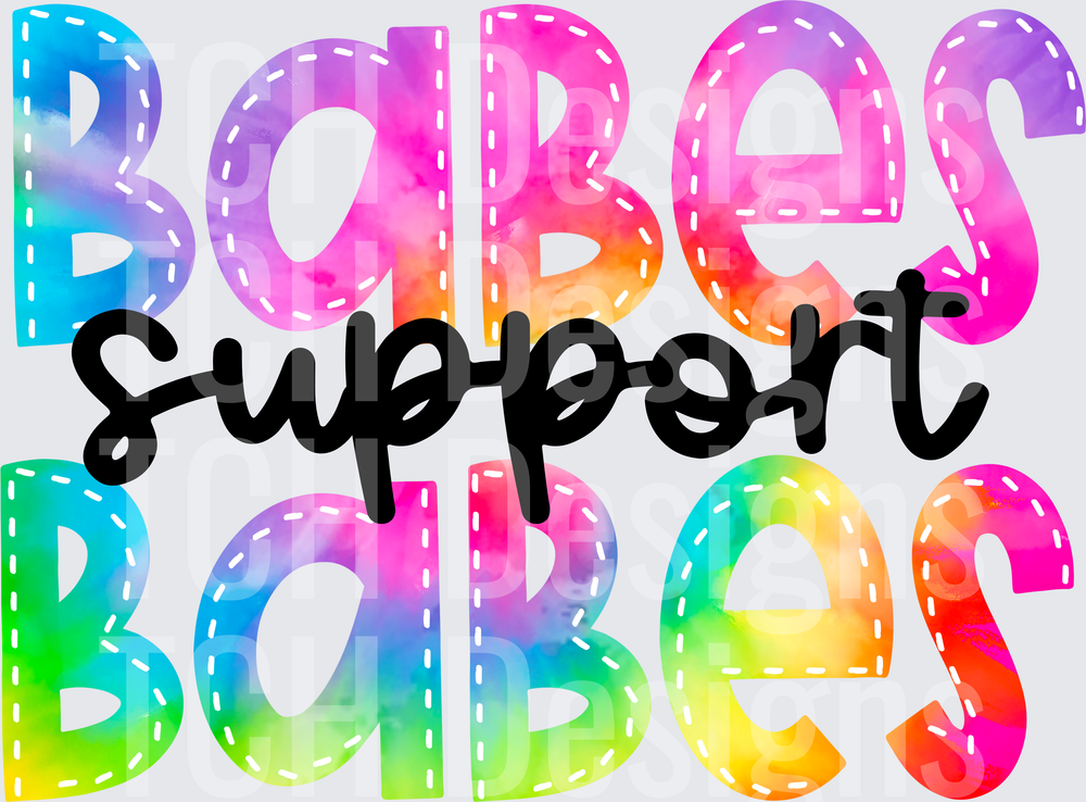 Babes Support Babes Rainbow Watercolor Varsity Letter Design