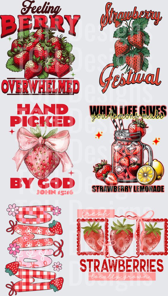 Strawberry Themed Design Collection with Religious and Festival Text