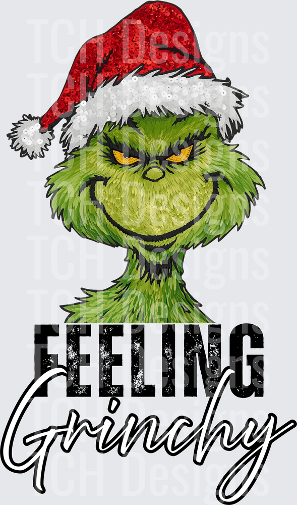 Feeling Grinchy Grinch Face Sequin Santa Hat Christmas