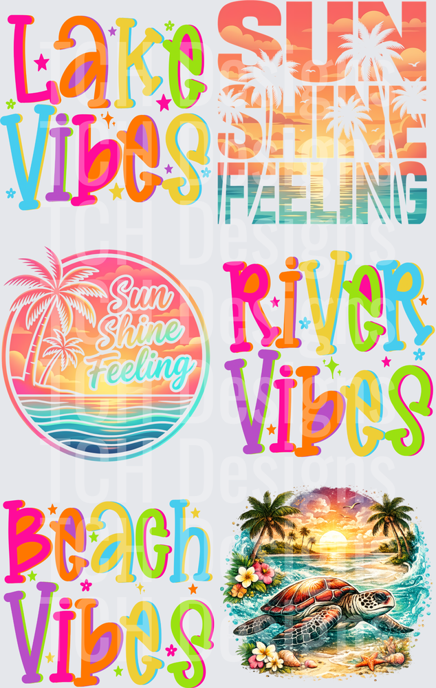 Summer Beach Vibes Typography Bundle with Palm Trees and Sea Turtle