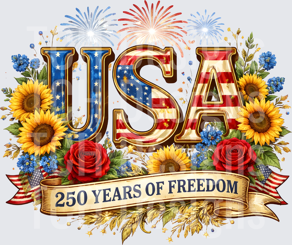USA 250 Years of Freedom Patriotic Floral Fireworks Design