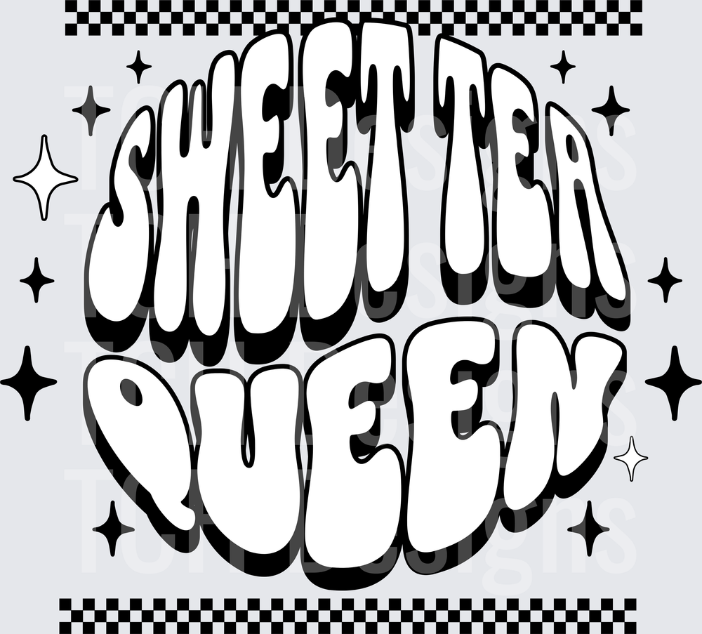 Sweet Tea Queen Retro Groovy Bold Bubble Letter Design