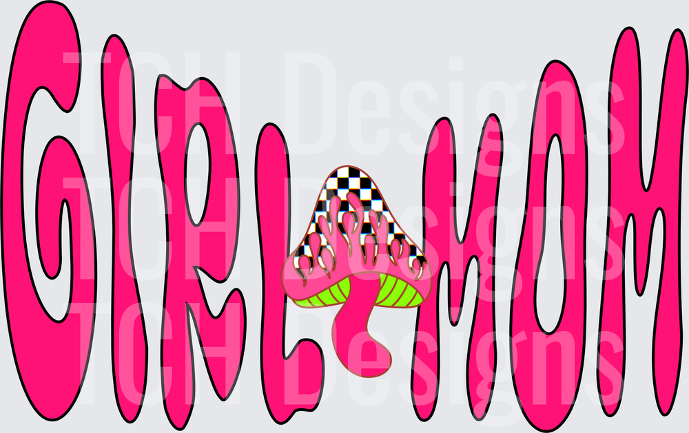 Girl Mom Pink Text with Racing Flag Crown Mushroom