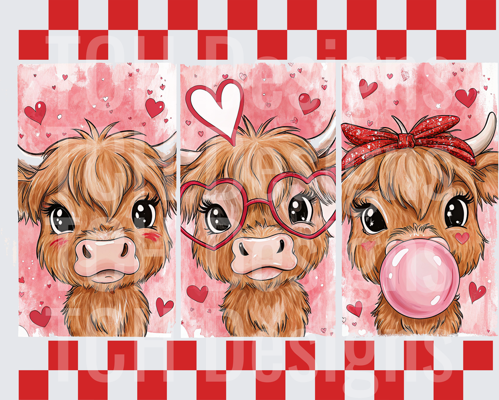 Checkered Highland Cow Valentine